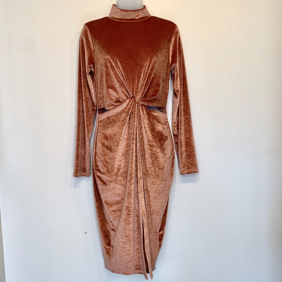 MINKPINK NWT Peach Canyon Velvet Mini Twist Dress - Picture 2 of 8